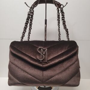 Steve Madden BCOLEMAN Brown Chocolate Velvet Quilted Chain Shoulder bag